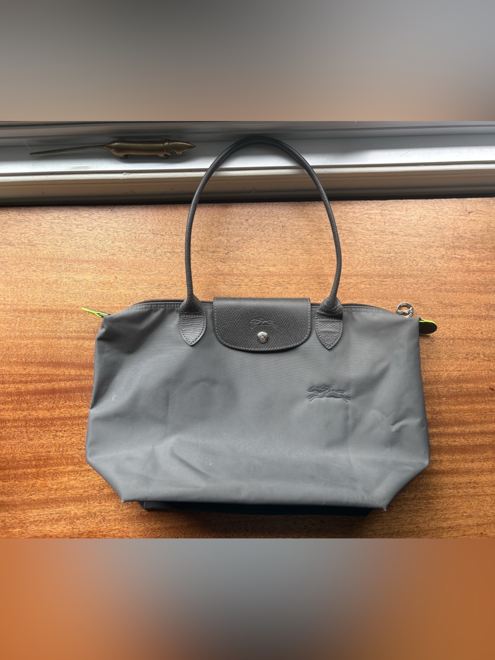 Longchamp Gray Nylon Tote with dark gray Leather Trim